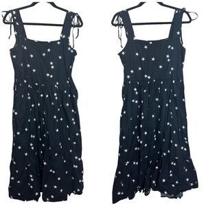 Gap Fit & Flare Star Print Navy & White Poplin Cotton Midi Tiered Dress